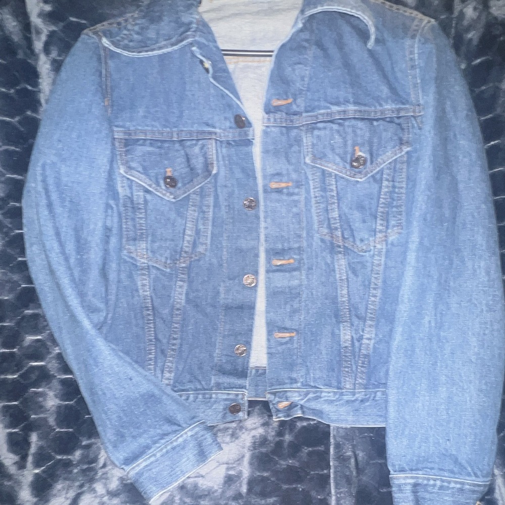 Jeans Joint Men's M Blue Denim Jacket Button Front Point Collar Short 38-40
